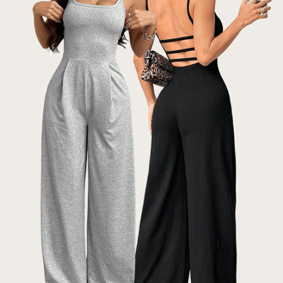 Women's Solid Color Loose Summer Strap Jumpsuit