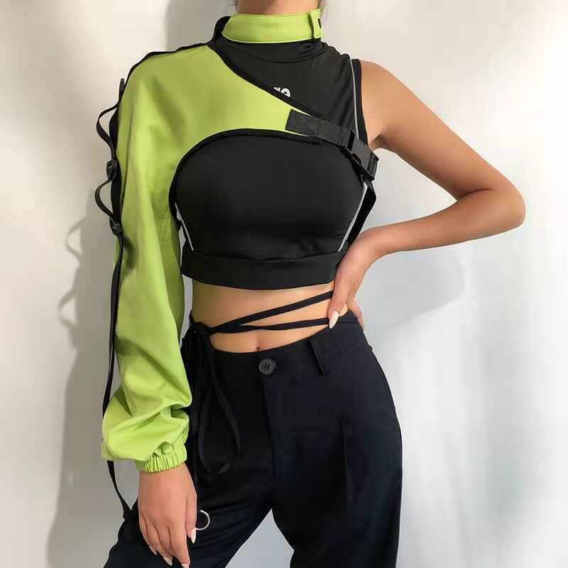 Irregular Backpack Buckle Long‑Sleeve Ribbon Blouse