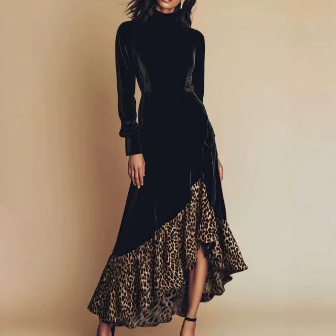 Vintage Leopard Patchwork Zip-Up Western Dress