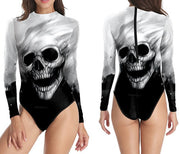 Women's Long-sleeved 3d Digital Printing Skull Skeleton One-piece Swimsuit