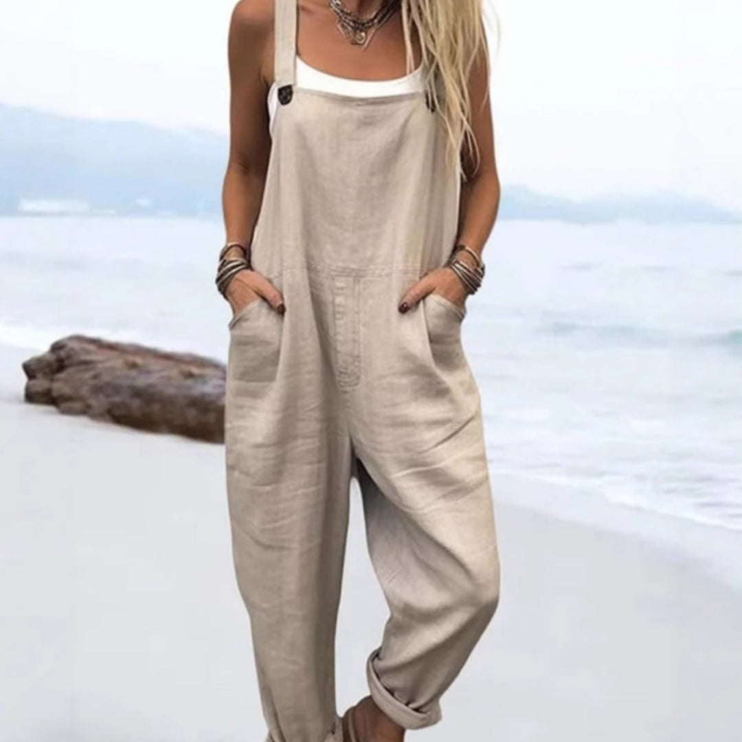 Vintage Print Loose Sleeveless Jumpsuit