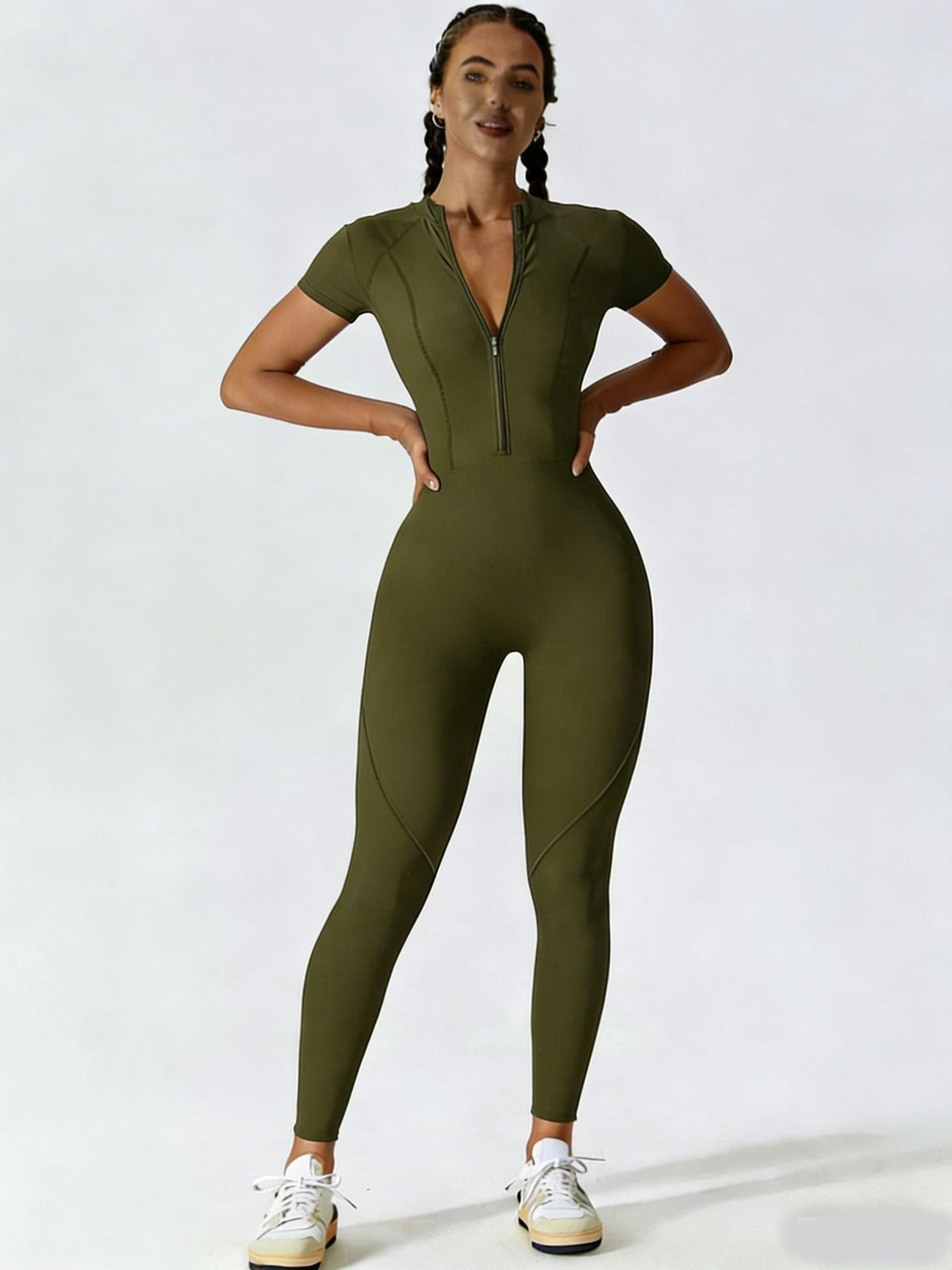 Women's Zipper Short-Sleeve Yoga Jumpsuit Fitness Romper