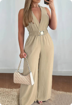 Chic High-Waist Wide-Leg Jumpsuit with Pockets