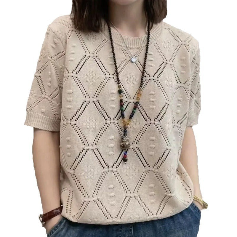 Summer Knitwear Women's Thin Short Sleeve Round Neck Sweater