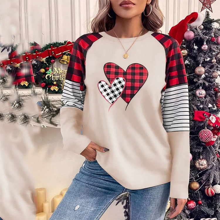 Women's Plaid Long-Sleeve Round Neck Loose Sweater