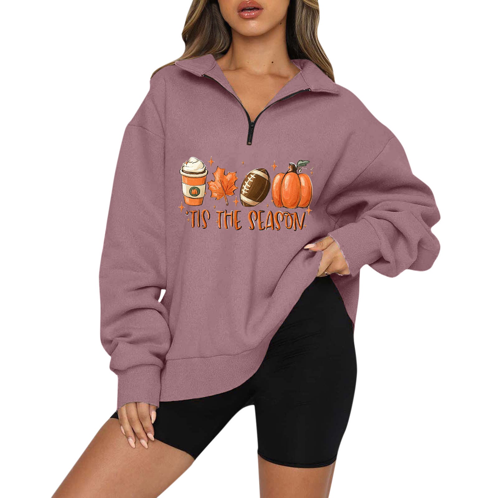 Halloween Pumpkin Print Casual Zipper Sweatshirt