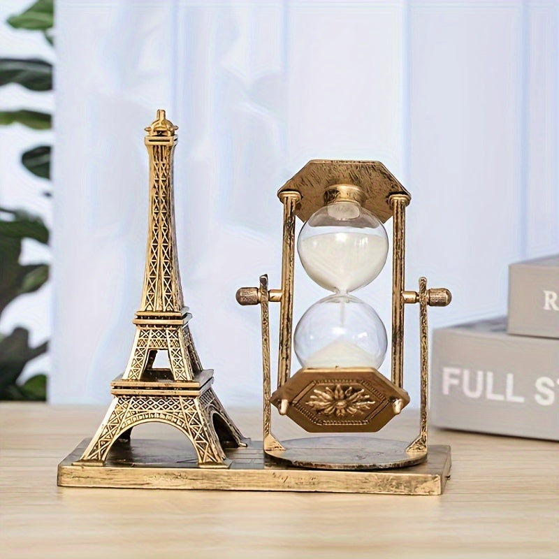 Eiffel Tower Sand Timer Sculpture - Vintage Parisian Landmark Desk Decor, Durable Plastic Material, Ideal for Home & Office, Festive Decorative Gift, Suitable for Various Rooms, No Power Needed