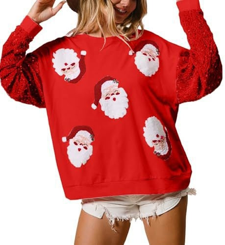 Festive Sequin Christmas Long-Sleeve Sweater
