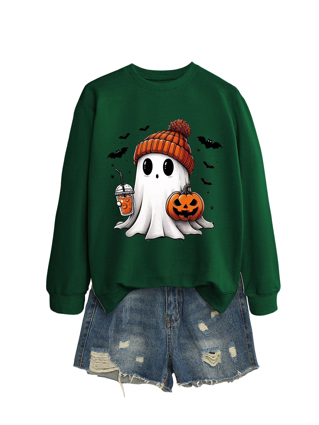 Pumpkin Print Long Sleeve Crew Neck Sweatshirt