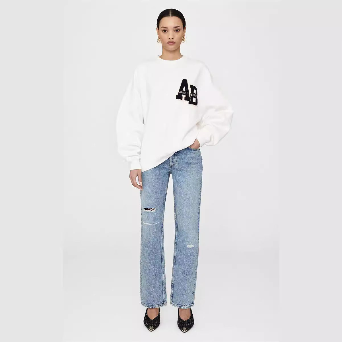 Cozy Hand-Embroidered Velvet Loose Casual Fall Sweater