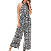 Bohemian Resort-Style Halterneck Defined-Waist Jumpsuit