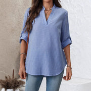 Women's V-Neck Casual Striped Printed Long-Sleeve Shirt