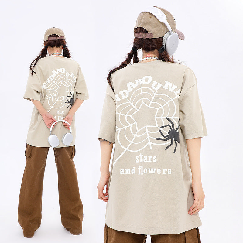 Spider Web Puff Print Unisex Streetwear T-Shirt