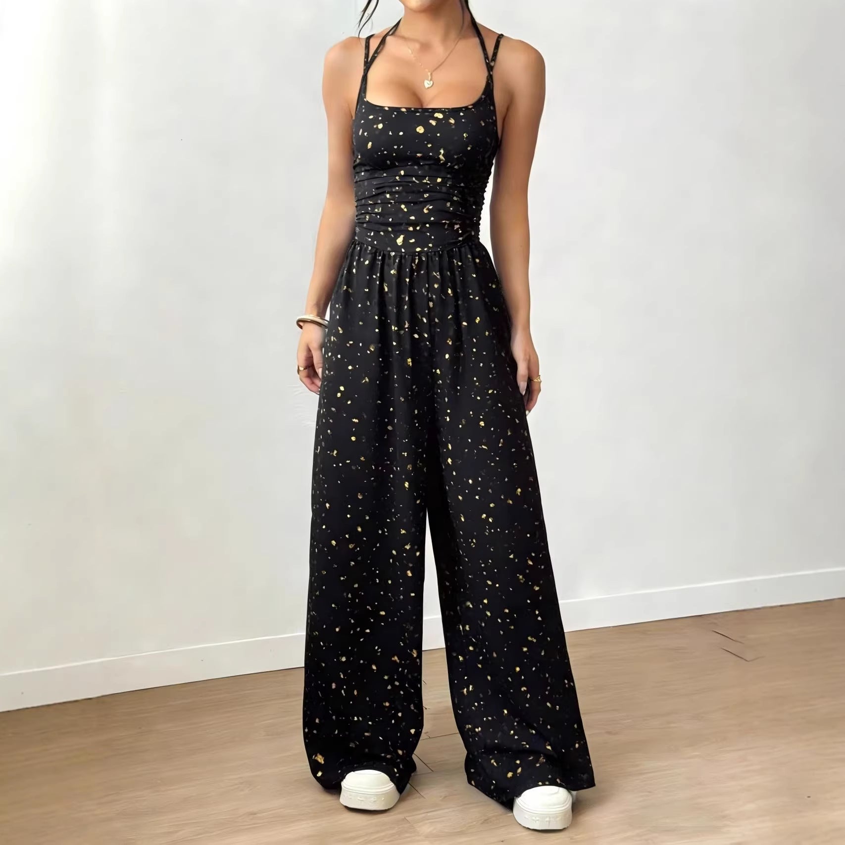 Women's Leopard-Print Strappy Wide-Leg Jumpsuit