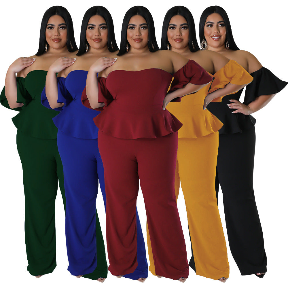 Off-Shoulder Stretch Wide-Leg Jumpsuit