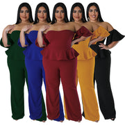 Off-Shoulder Stretch Wide-Leg Jumpsuit