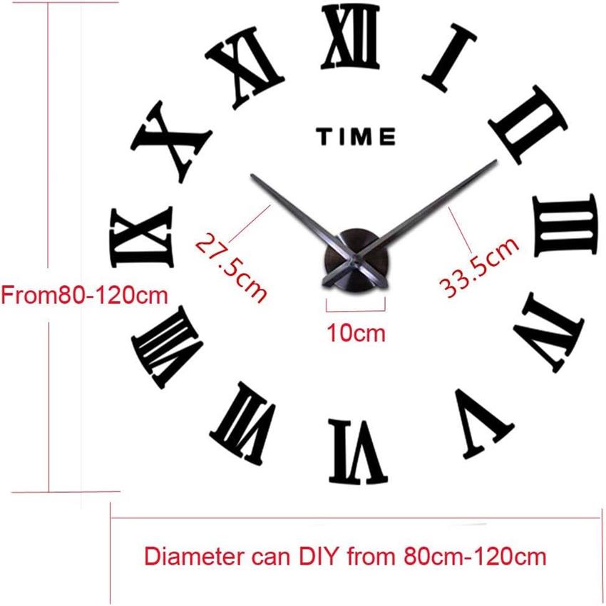 FASHION in THE CITY Modern 3D Wall Clock with Mirror Surface - Black & White Roman Numerals, Large Easy-to-Read Hands, Battery-Powered (No Wiring) - Durable Polyester Rectangular Wall Clock for Home, Office, Bedroom, Living Room Decor - Easy Assembl