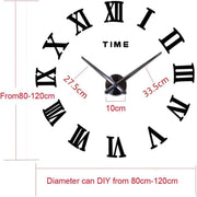 FASHION in THE CITY Modern 3D Wall Clock with Mirror Surface - Black & White Roman Numerals, Large Easy-to-Read Hands, Battery-Powered (No Wiring) - Durable Polyester Rectangular Wall Clock for Home, Office, Bedroom, Living Room Decor - Easy Assembl