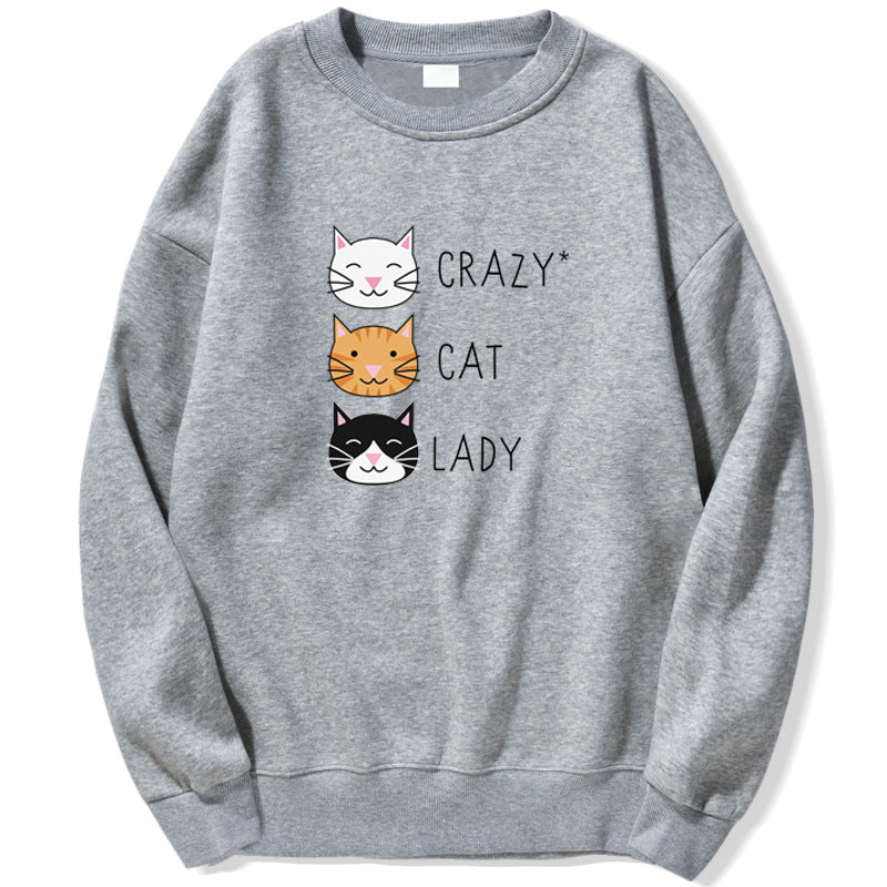 Funny Crazy Cat Print Casual Women's Sweatshirt