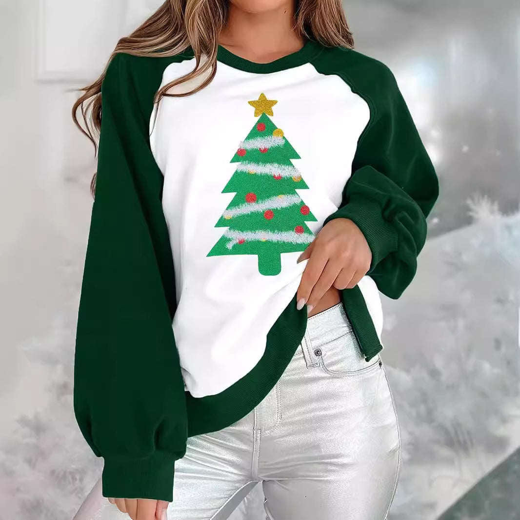 Festive Christmas Digital Print Raglan Sleeve Women's Sweater