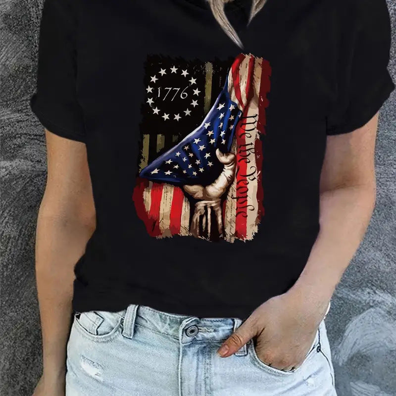 Independence Day Flag T-Shirt – Short Sleeve, Cotton, Festive Print