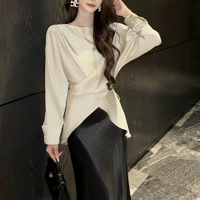 Elegant 3D Long‑Sleeve Top – Apricot, Gold, Black