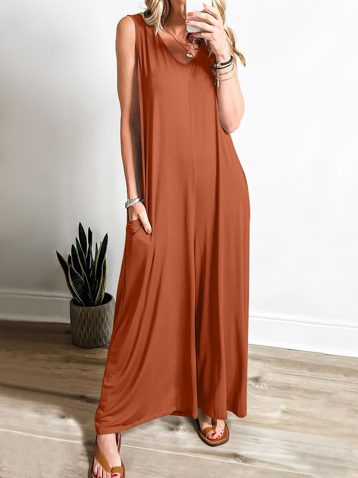 Women's Casual Wide-Leg Pocket Jumpsuit