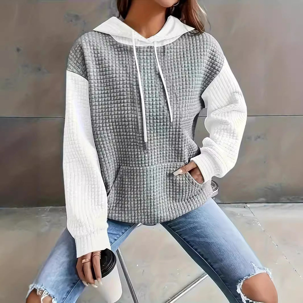 Casual Color Block Loose Pullover Hoodie with Pockets