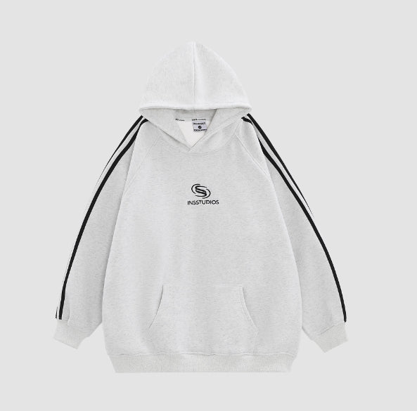 Women's Fleece-Lined Striped Casual Hoodie