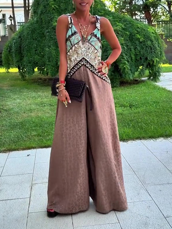 Ethnic Print Sleeveless Wide-Leg Jumpsuit
