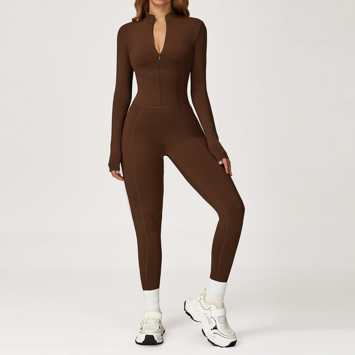 Thermal Long Sleeve Zip Stand Collar Jumpsuit