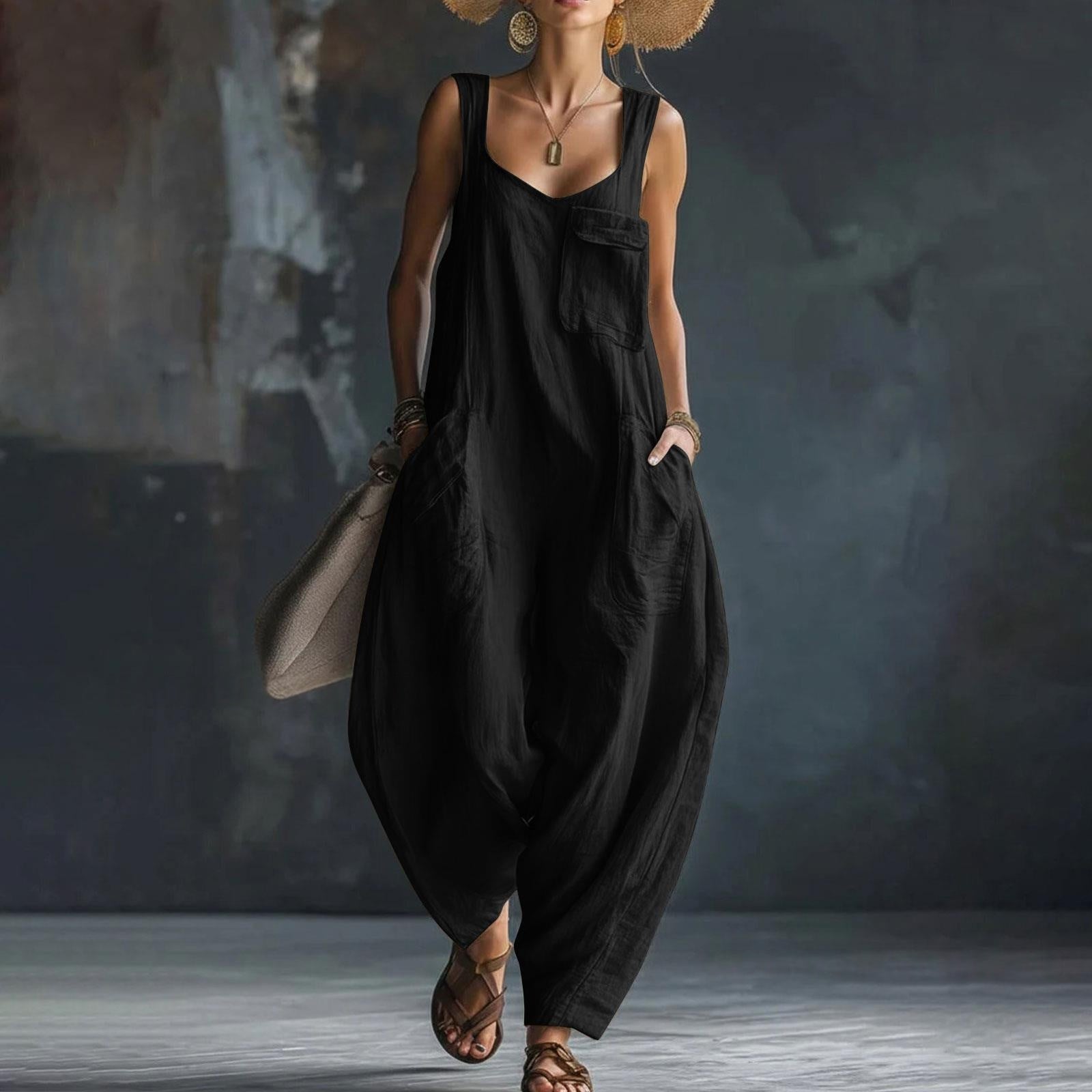 Women's Solid Color Loose Casual Jumpsuit