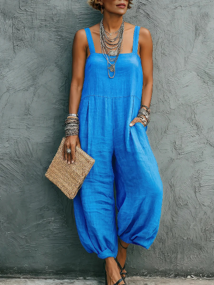 Loose-fit Strap Jumpsuit Womens Casual Wide-leg Pants
