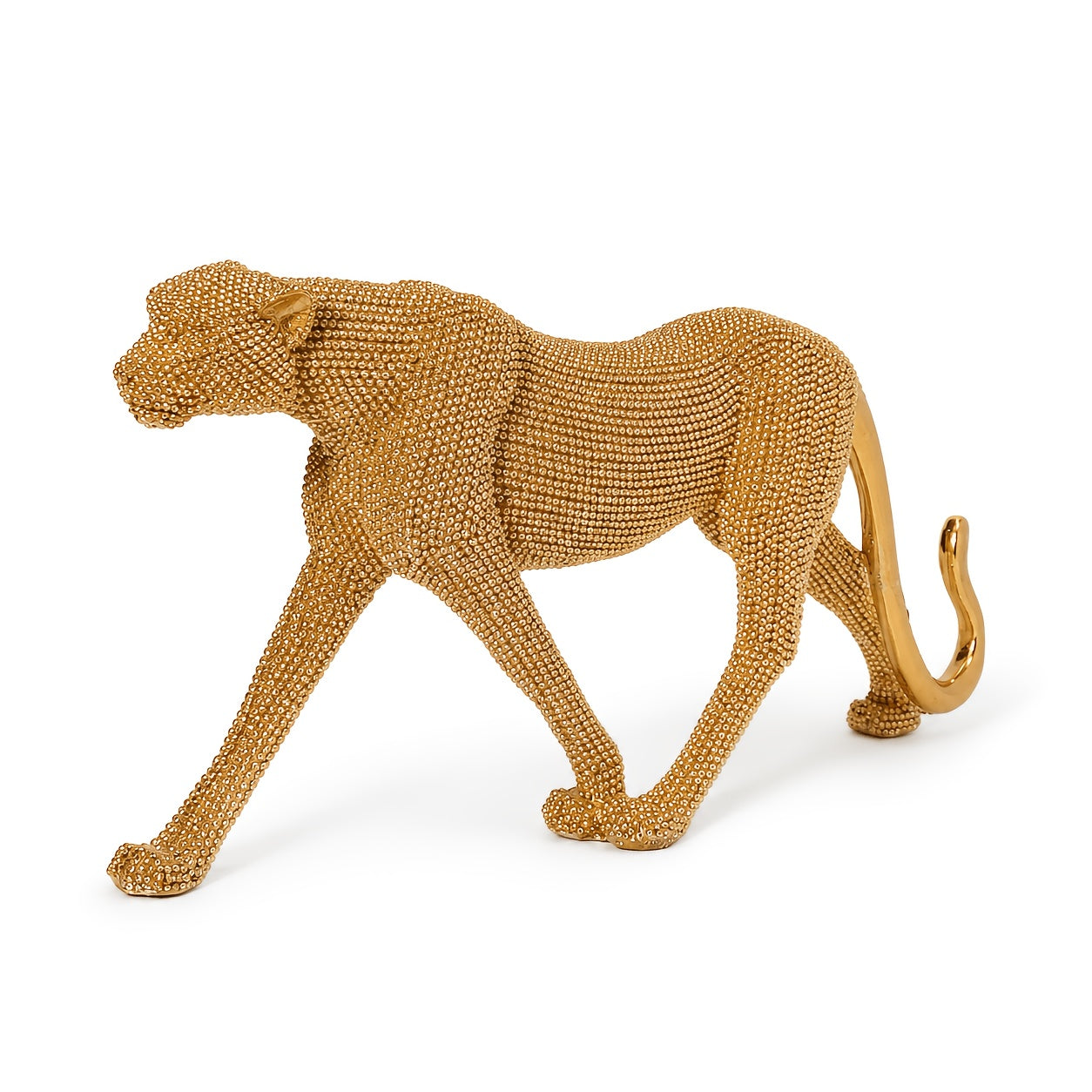 Golden‑Beaded Leopard Resin Figurine – Decorative Animal Sculpture for Home or Office