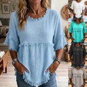 Loose Fit Women's Blouse, Casual Short Sleeve Top