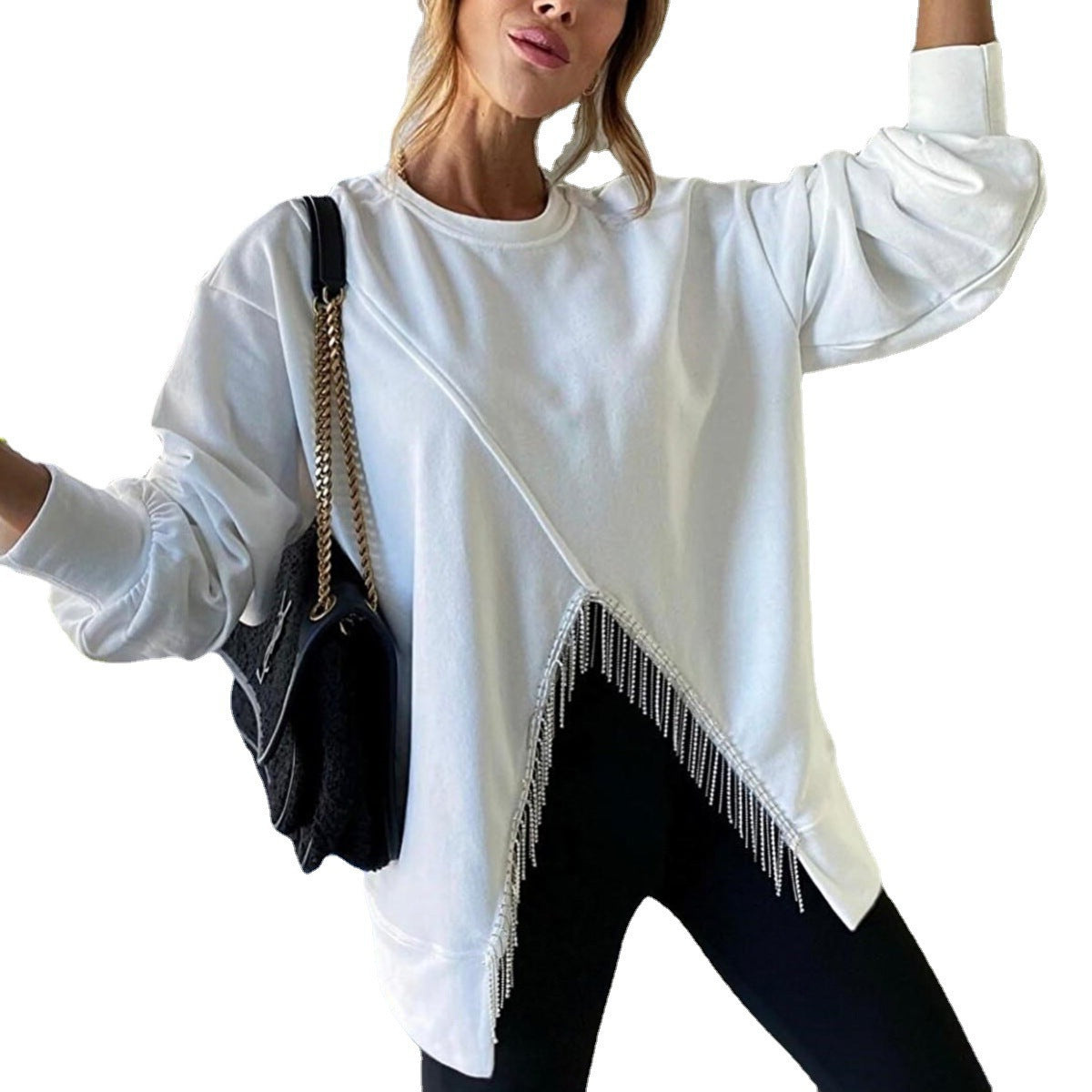 Women's Split Tassel Loose Casual Long Sleeve Sweater