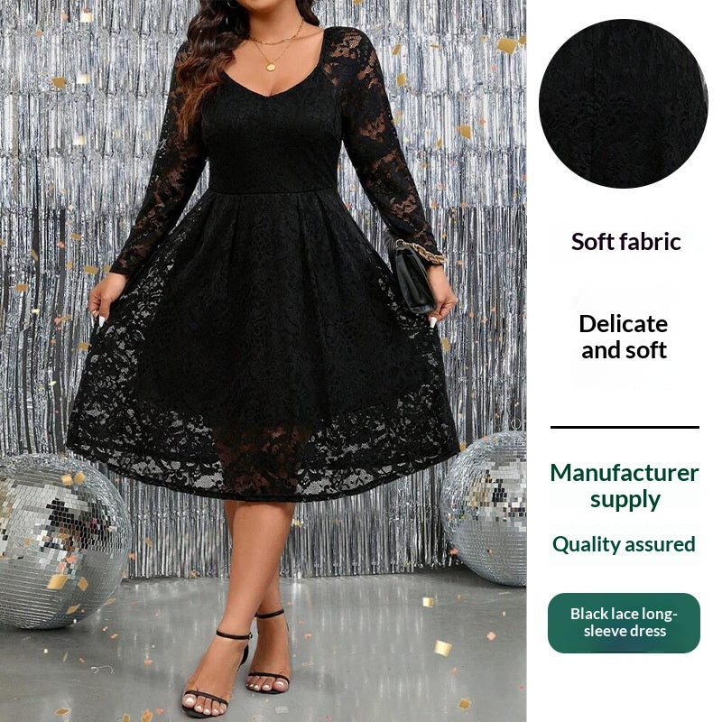 Womens Lace Long-sleeve Dress