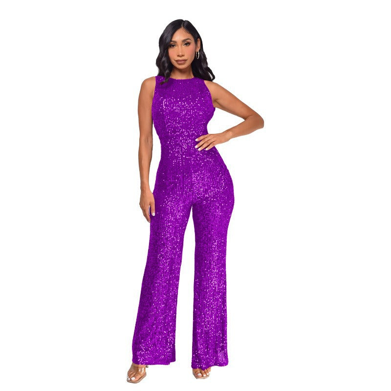 Women's Slim-Fit Wide-Leg Sleeveless Jumpsuit