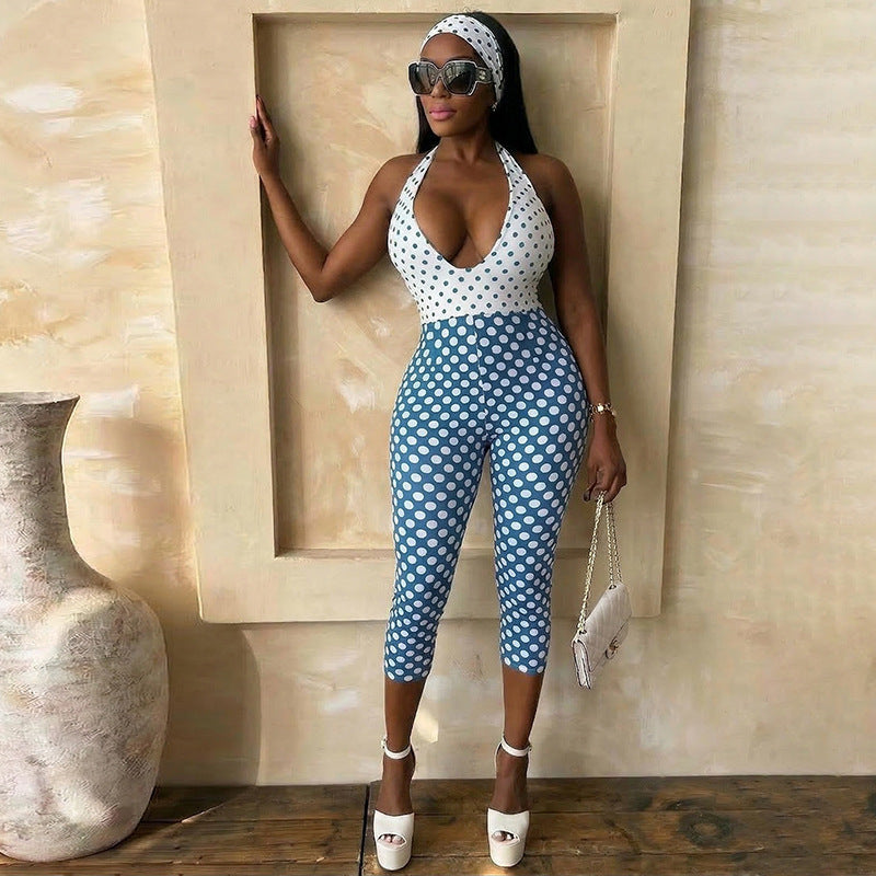 Minimalist Creative Bodycon Sexy Black And White Polka-Dot Jumpsuit