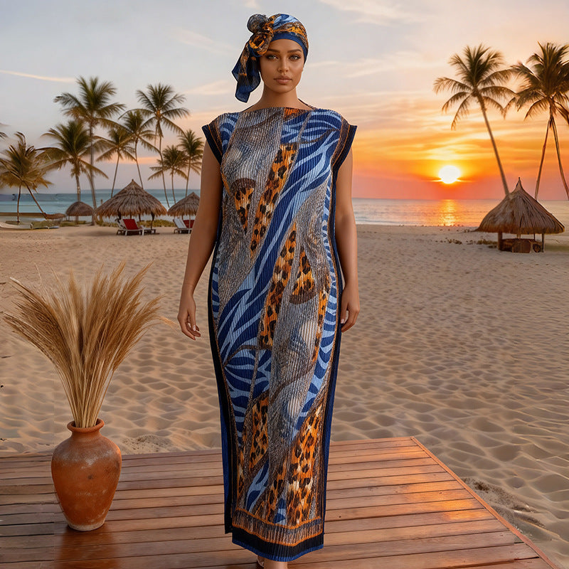 Silk Plus-size Slim-fit Dress and Sun-protection Shawl Two-piece Set