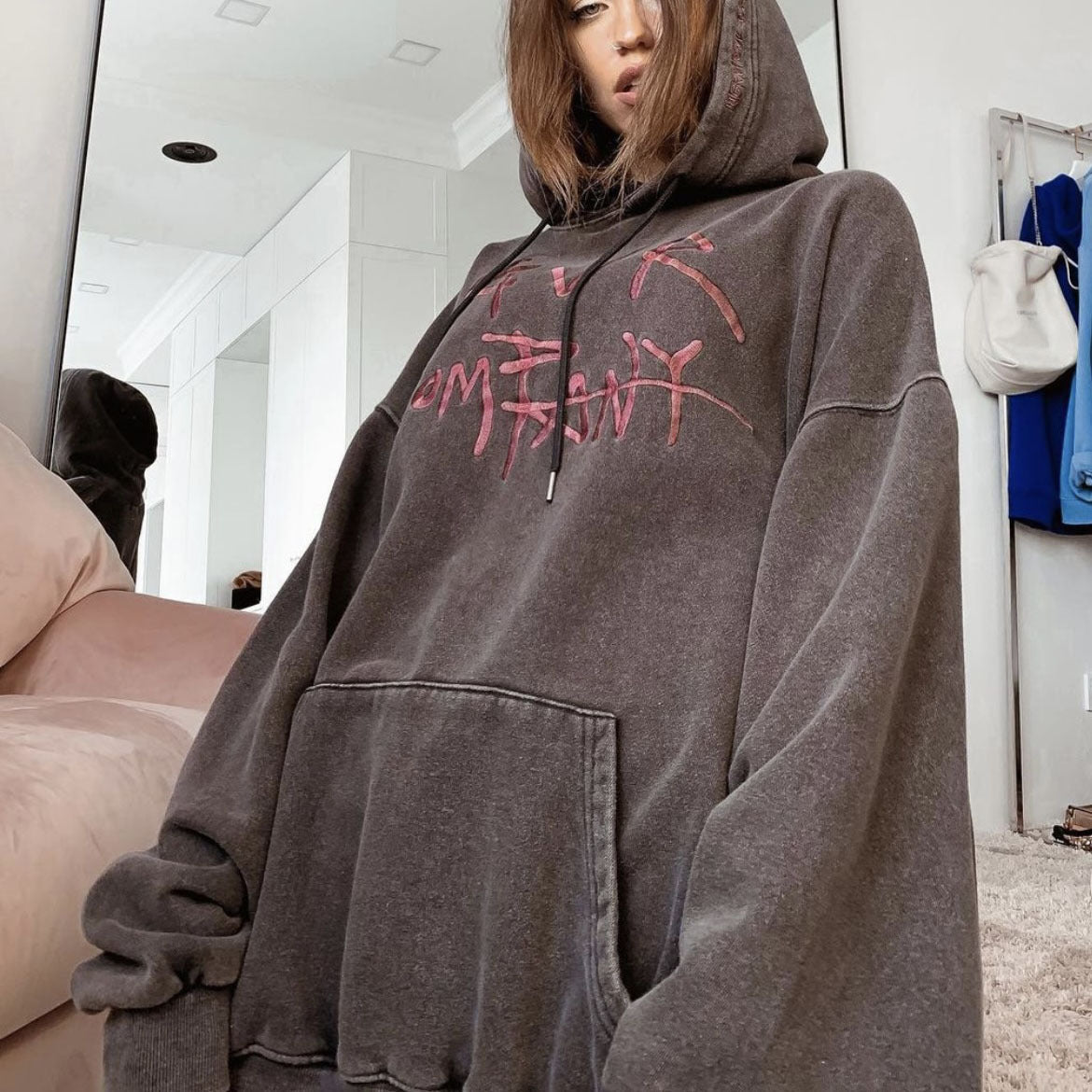 Women's Contrast Color Letter Print Casual Hooded Coat