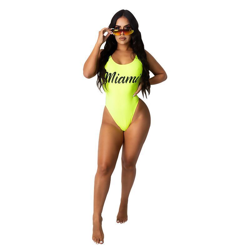 Chic Letter Print Open Back One-Piece Swimsuit