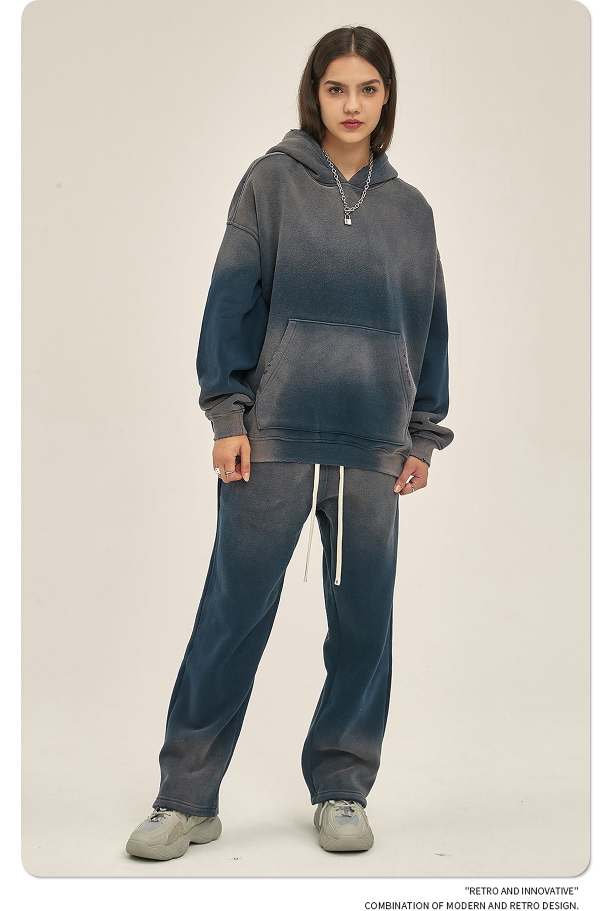 Distressed Fur-Lined Heavyweight Spray-Dyed Hoodie