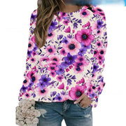 Retro Flower Digital Printing Round Neck Sweater