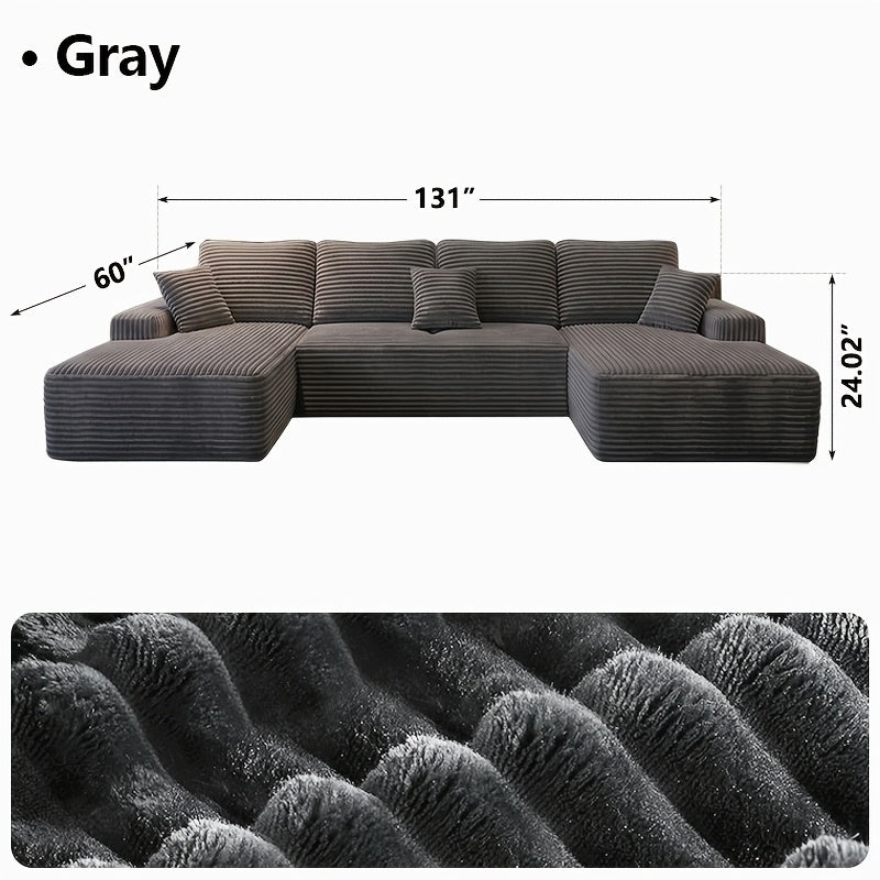 Left chaise L-shaped sectional sofa with memory foam cushions and corduroy upholstery