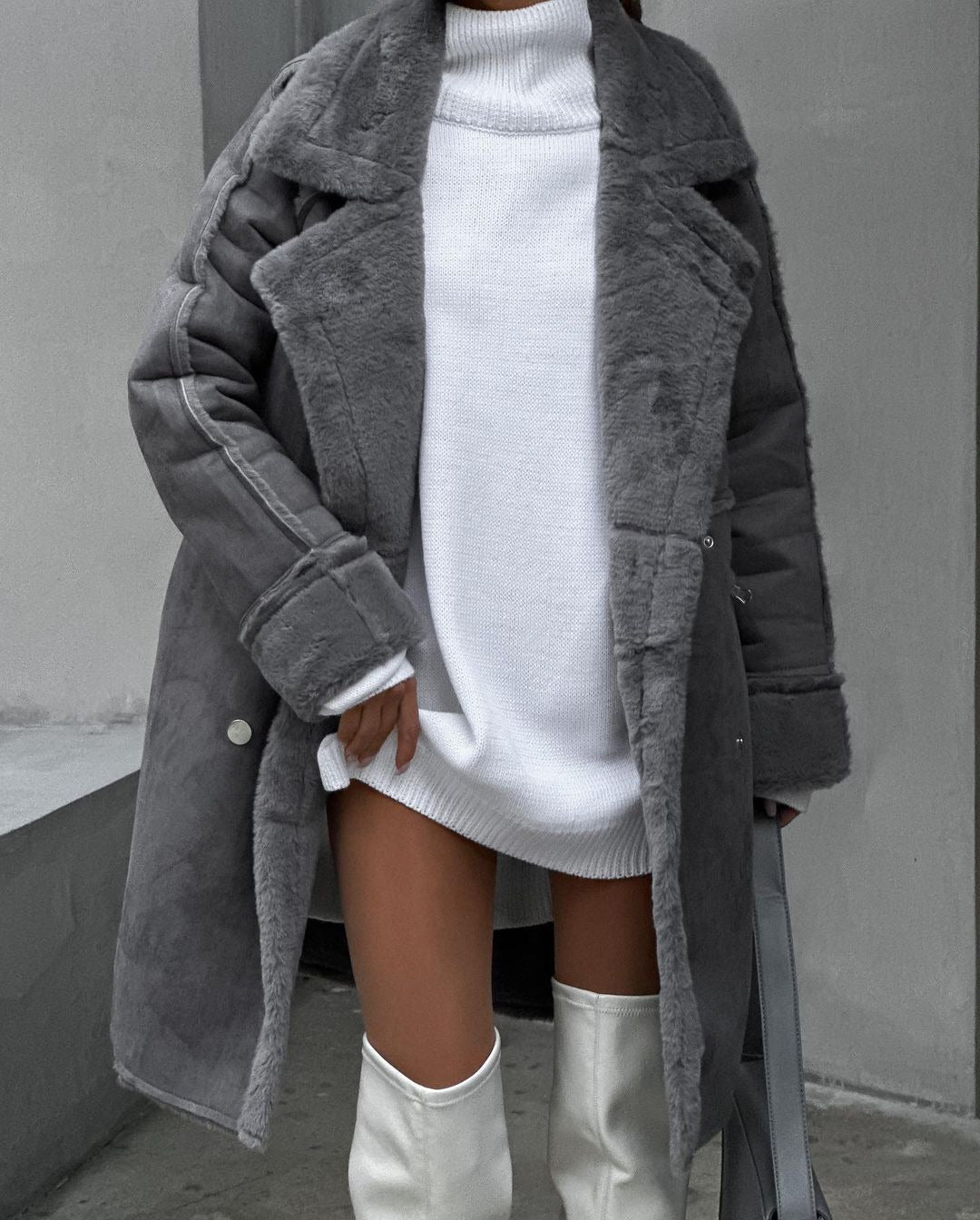 Plush Suede Long Cardigan Coat with Collar