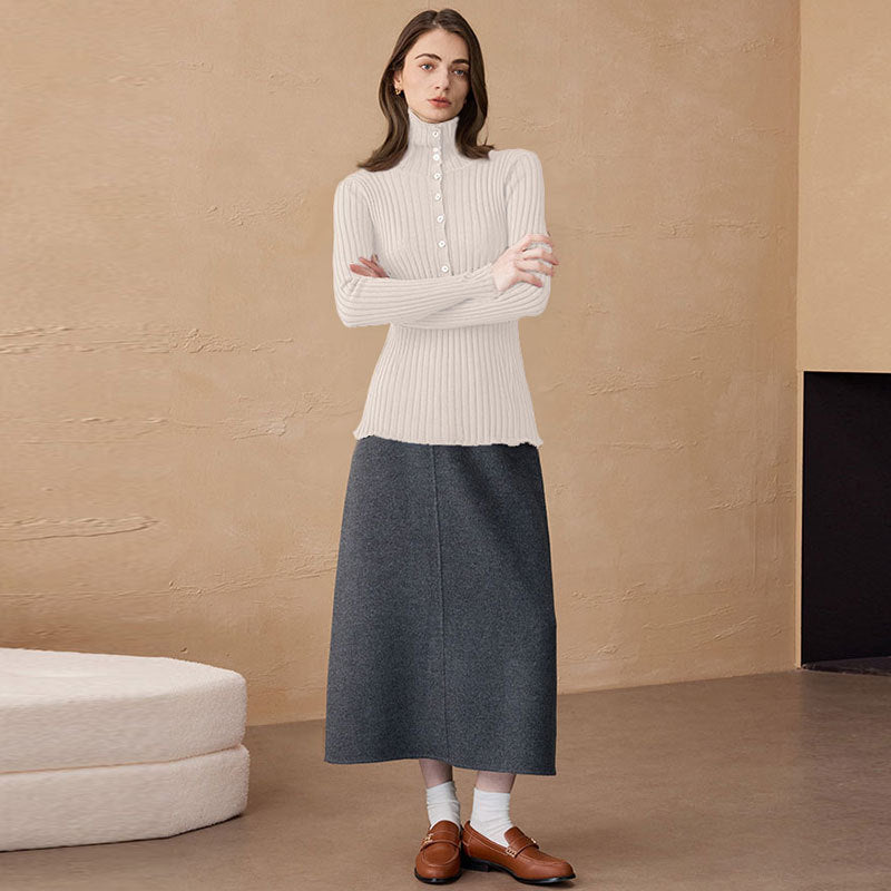 Ribbed Base-layer Sweater Chunky Turtleneck Wool Knit Pullover Underlayer Sweater Womens Slim-fit