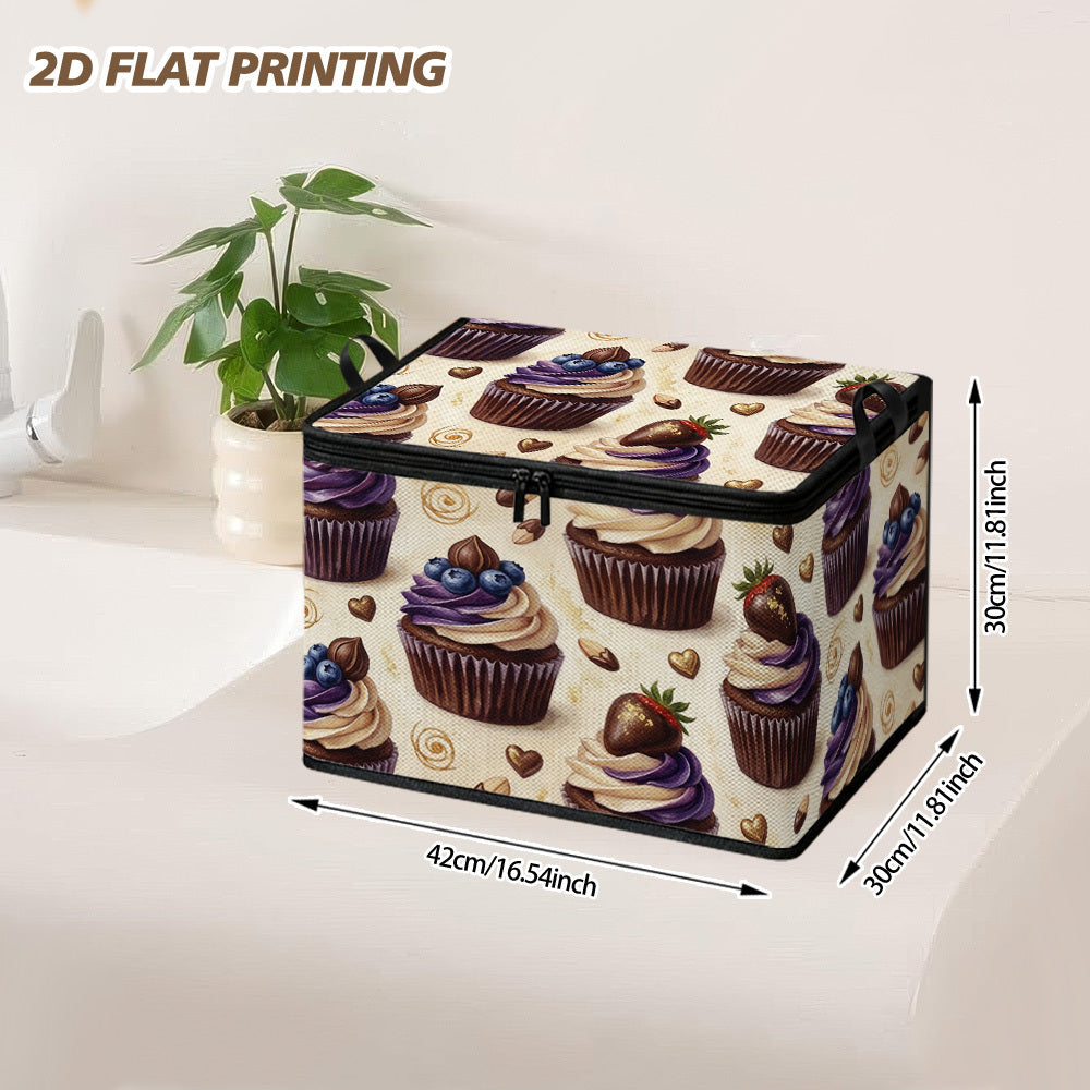 Cupcake‑Shaped Foldable Flip‑Top Laundry Basket with Fruit Lid – 2D Flat Print, Zippered Handles for Bathroom, Laundry or Bedroom