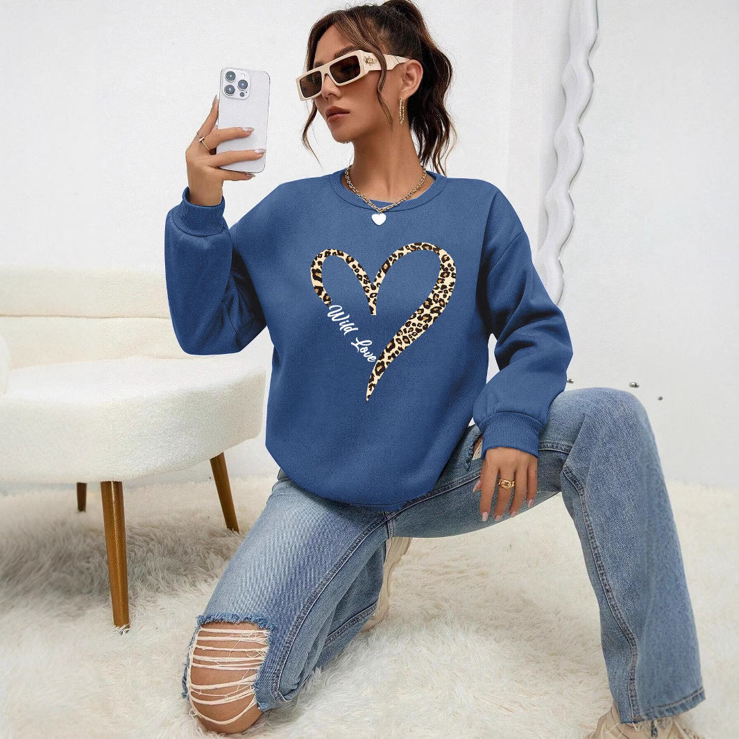 Leopard Wild Heart Print Sweatshirt Set