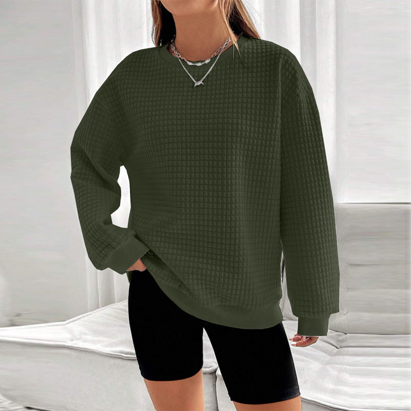 Women's Casual Waffle Knit Long Sleeve Loose Sweater